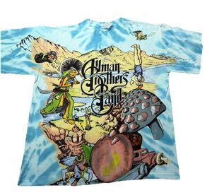 Vtg 1995 Allman Brothers Band Shirt XL Wild Oats Tie Dye AOP Tour Eat A Peach